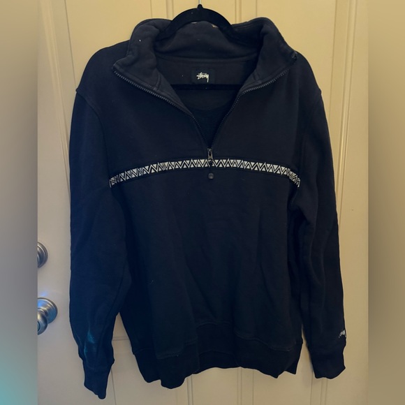 STUSSY WOVEN TAPE MOCK NECK 1/4 ZIP-UP (BLACK) - Picture 4 of 10